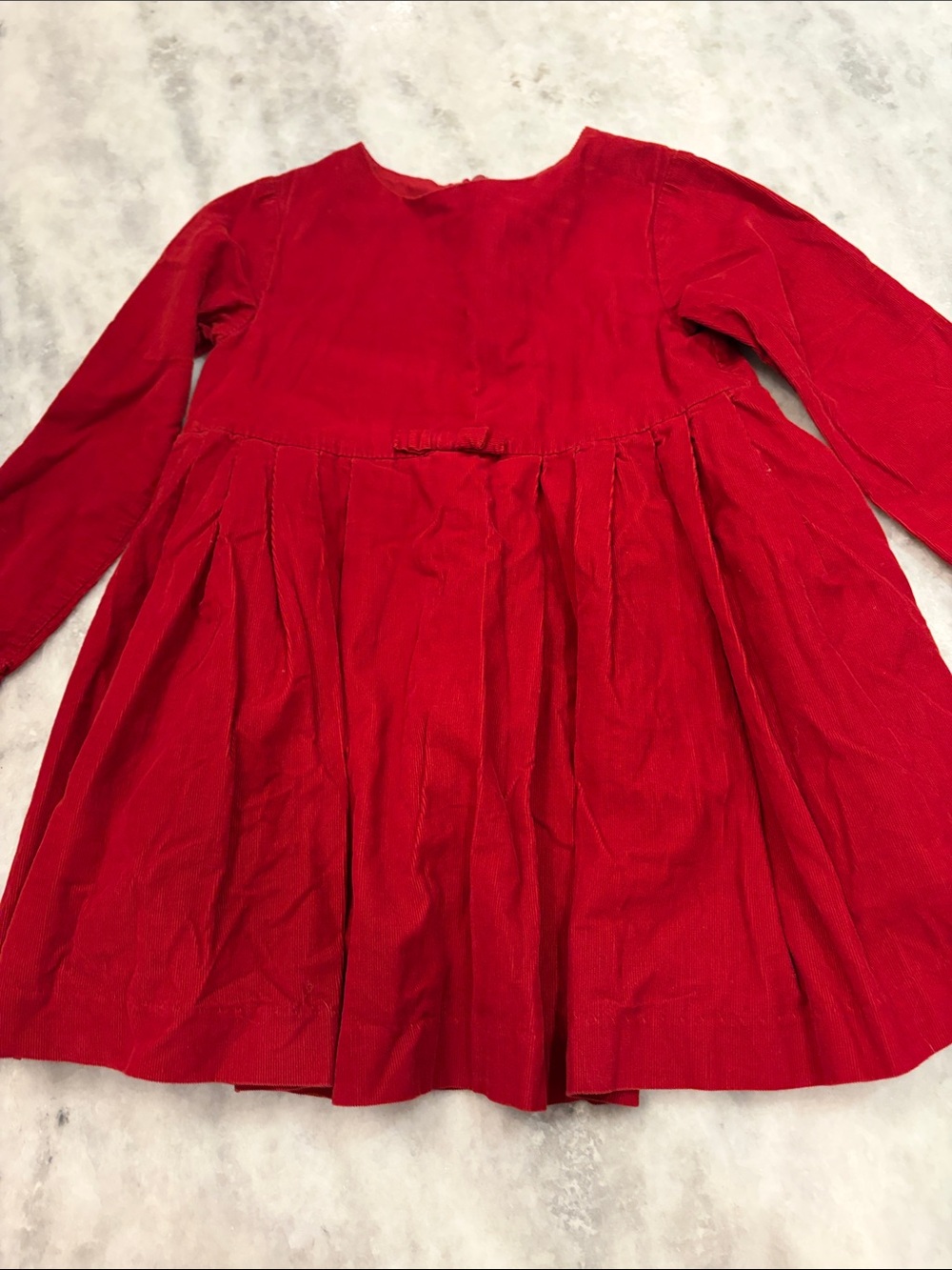 Jacadi Red Corduroy Pleated Long-Sleeve Girl's Dress